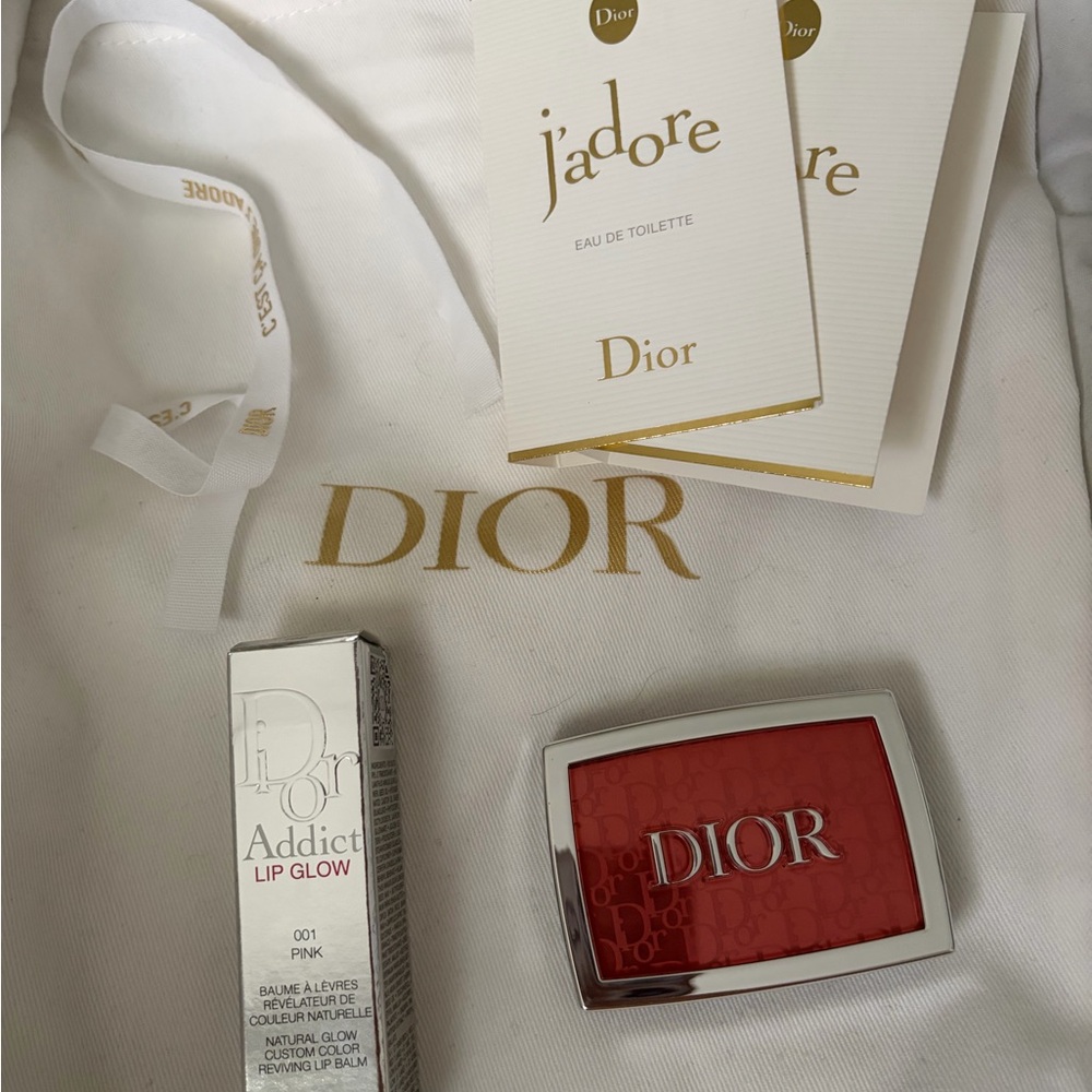 Dior Addict Lip Glow in Vibrant Red with J'adore Samples
